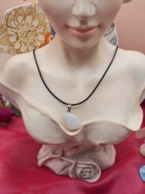 White Jadeite & Black Waxed Cord Necklace